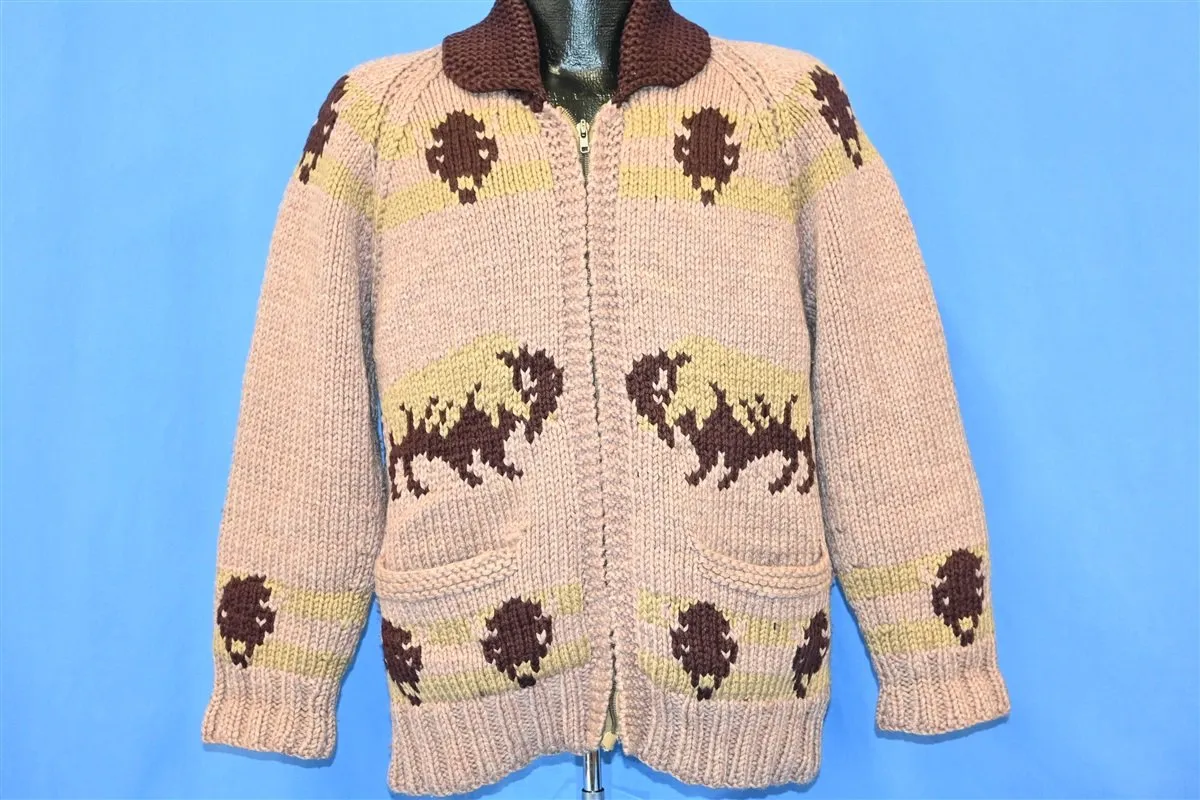 50s Cowichan Buffalo Zip Up Cardigan Sweater Medium