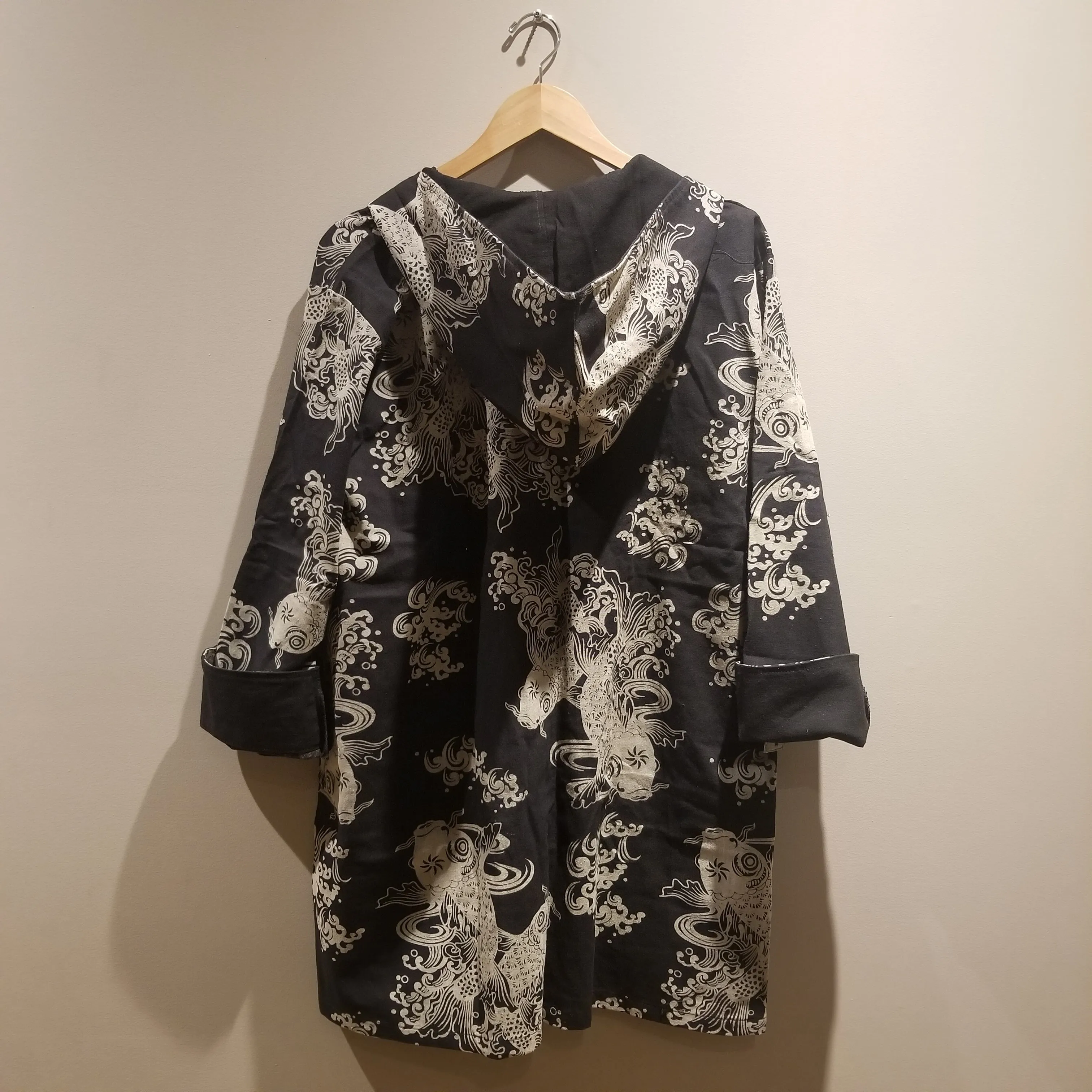 Black Koi Art Button Up Hoodies jacket