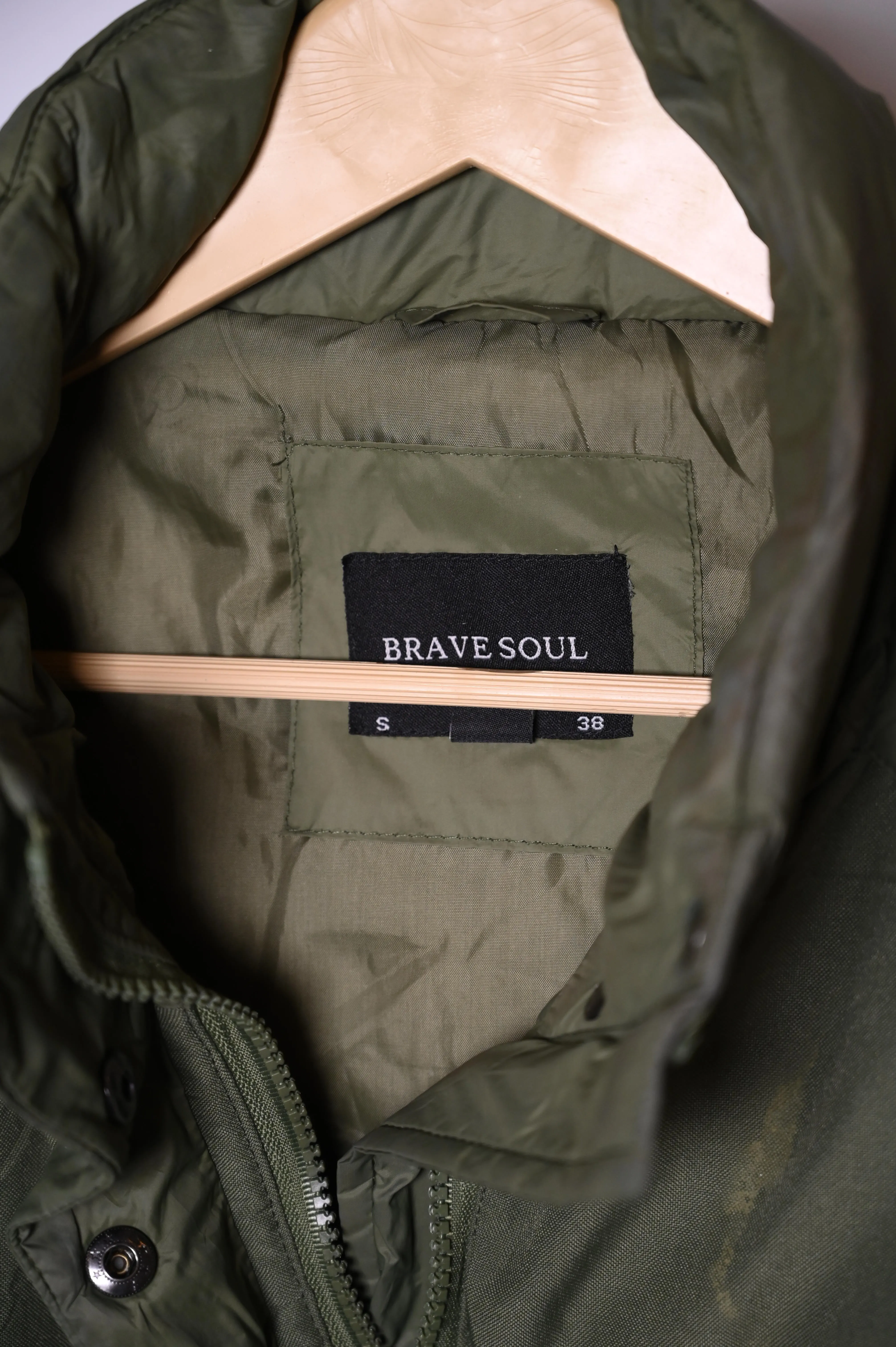 Brave Soul Olive Green Classic Puffer Jacket