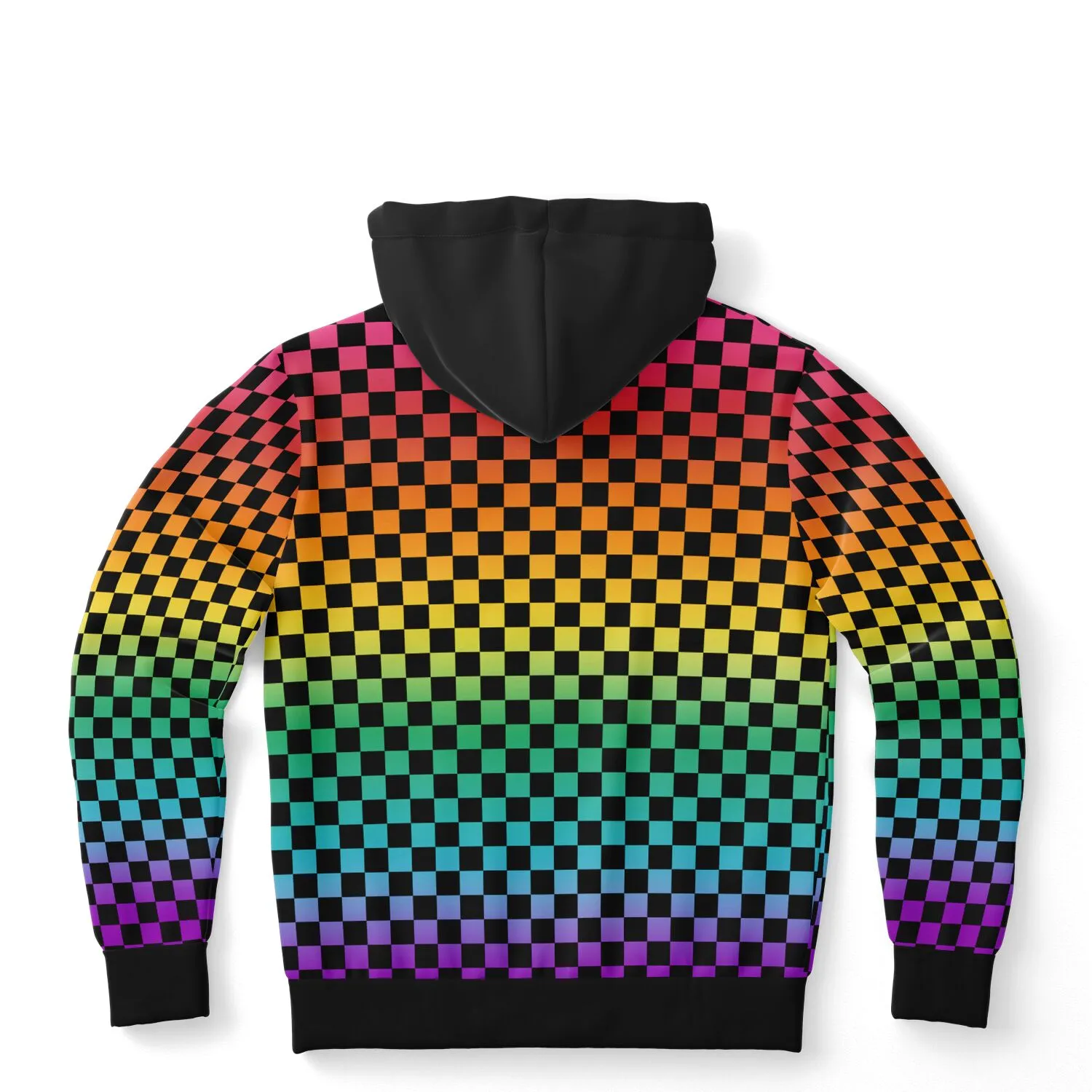 Bright Rainbow Pride Black Contrast Checkered Pullover Hoodie