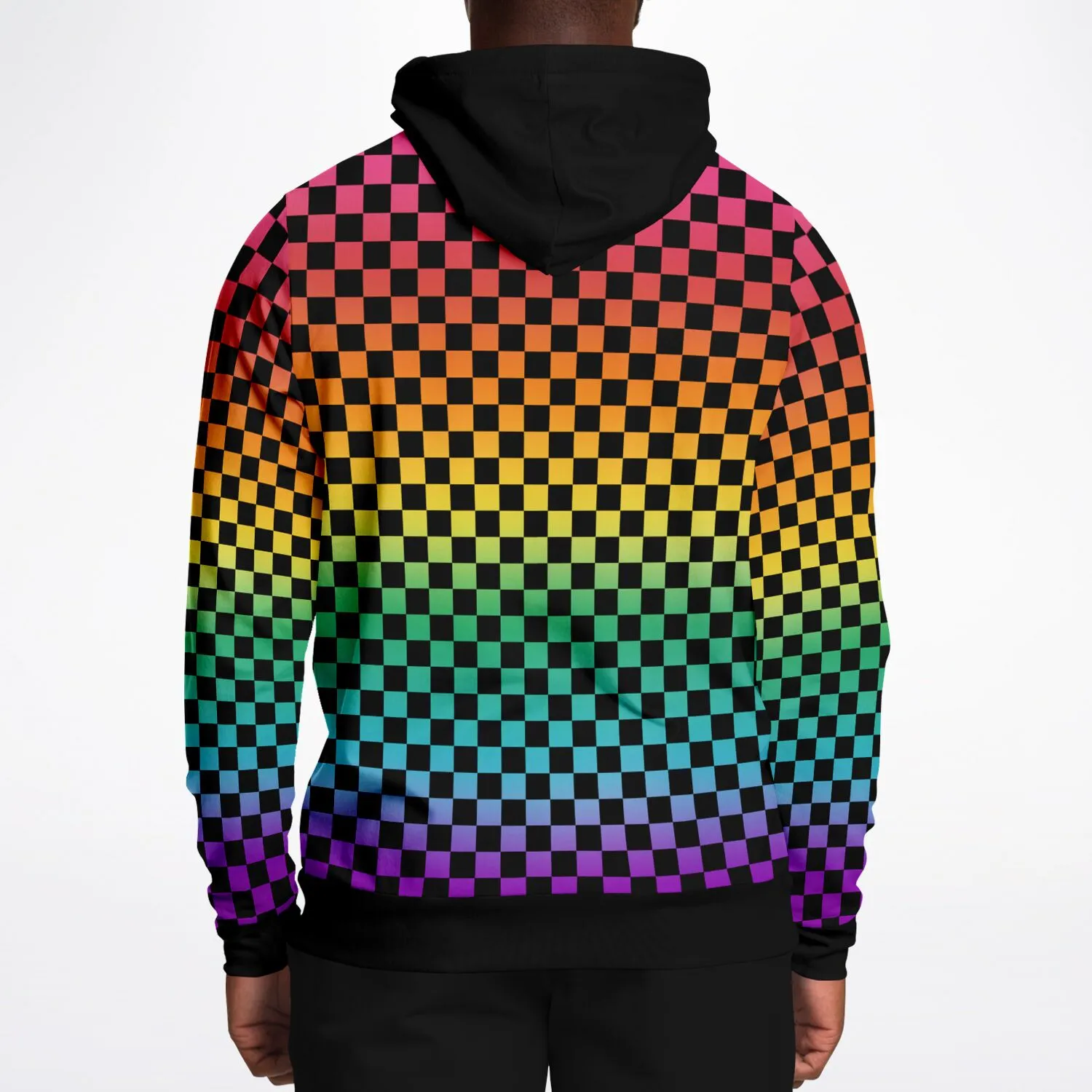 Bright Rainbow Pride Black Contrast Checkered Pullover Hoodie