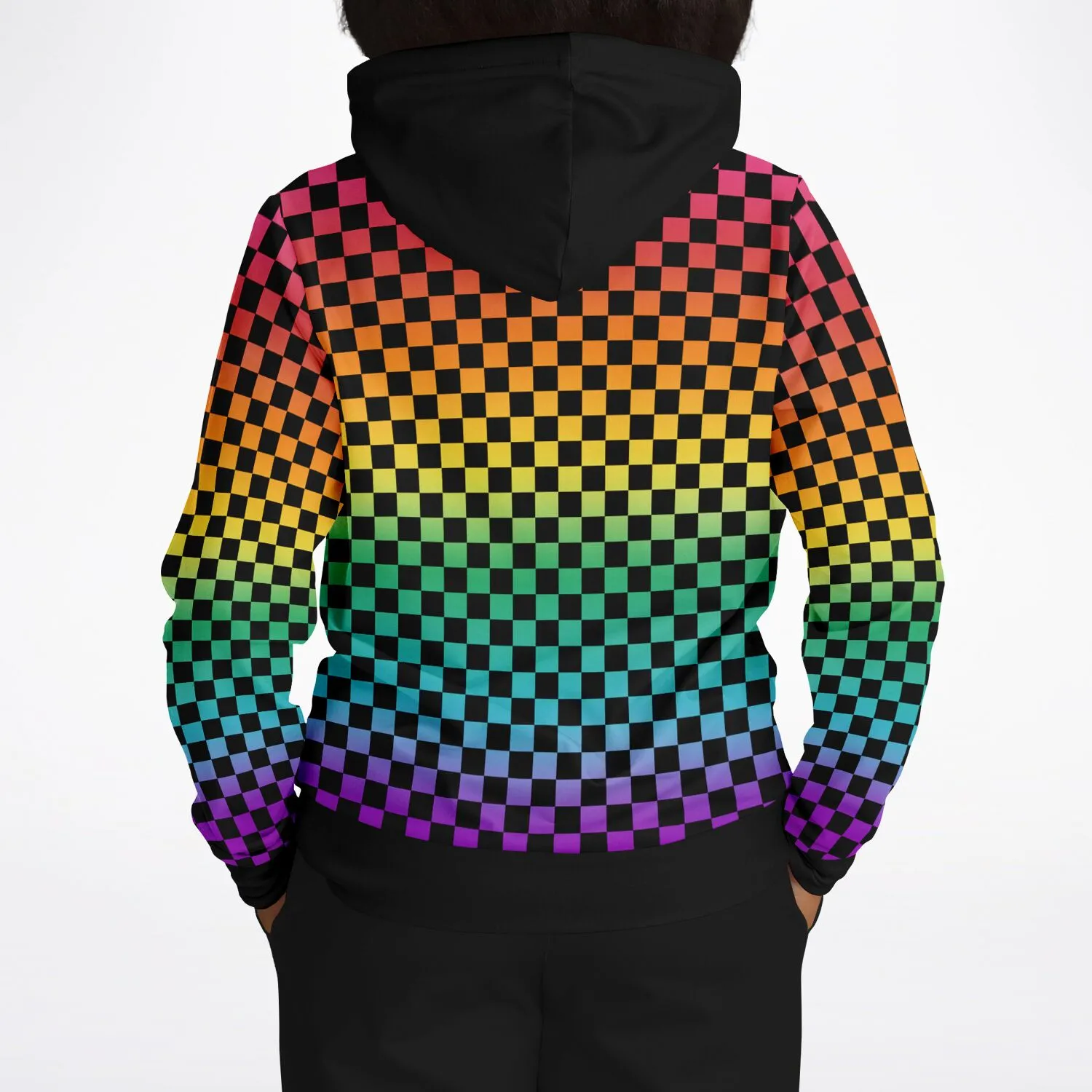 Bright Rainbow Pride Black Contrast Checkered Pullover Hoodie