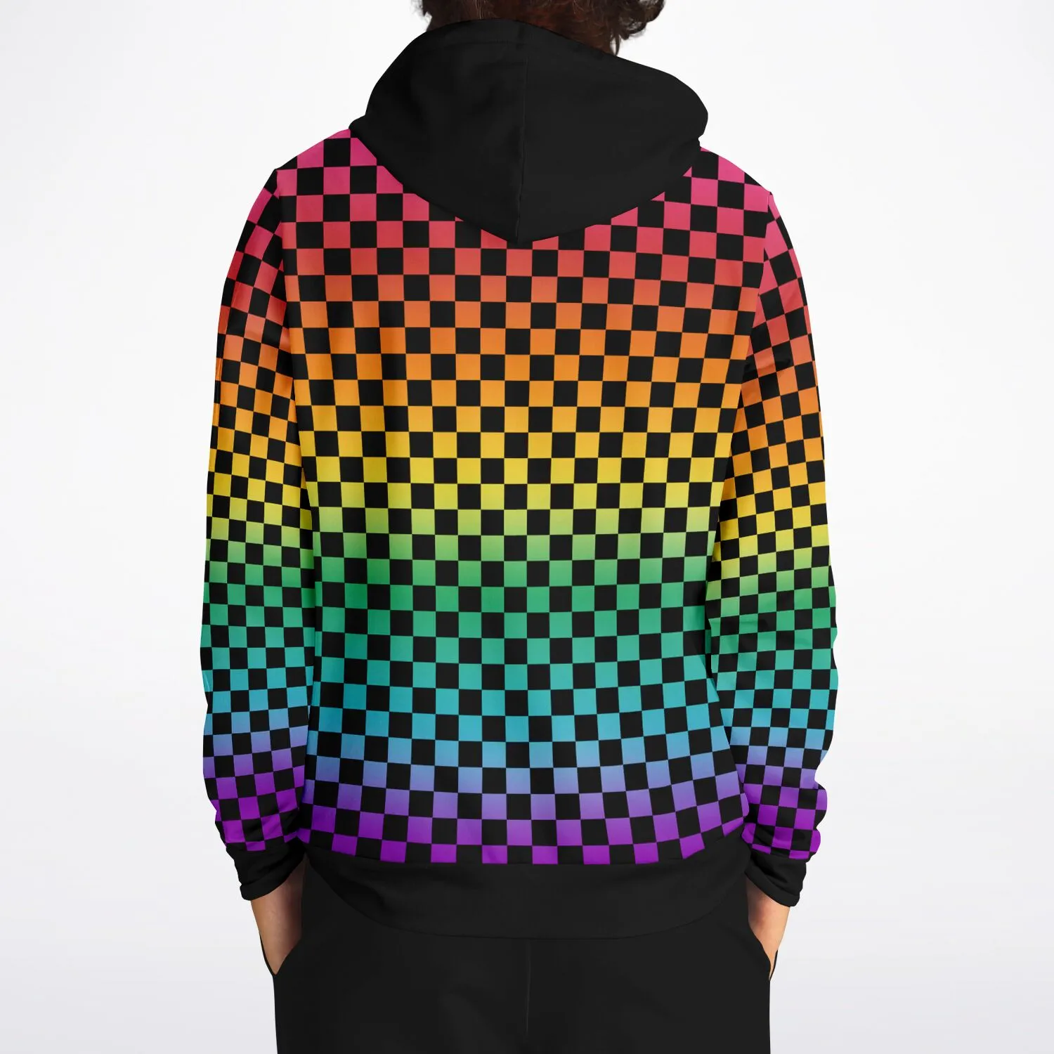 Bright Rainbow Pride Black Contrast Checkered Pullover Hoodie