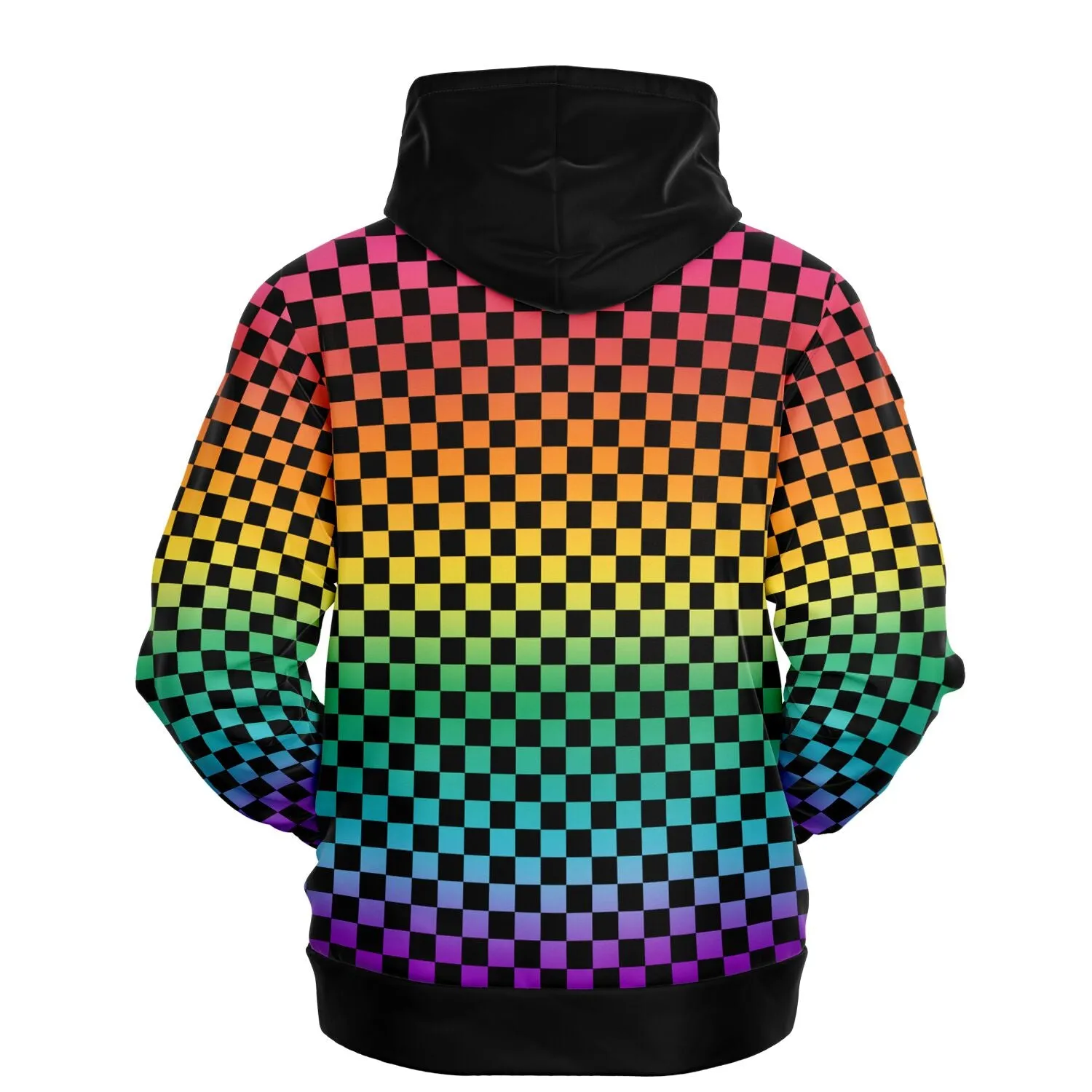 Bright Rainbow Pride Black Contrast Checkered Pullover Hoodie