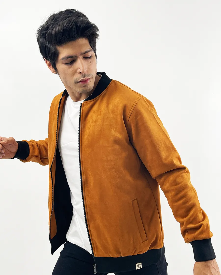 Brown Suede Bomber Jacket