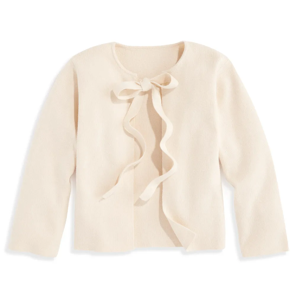 Cashmere Blend Tie Front Cardigan -- Ivory