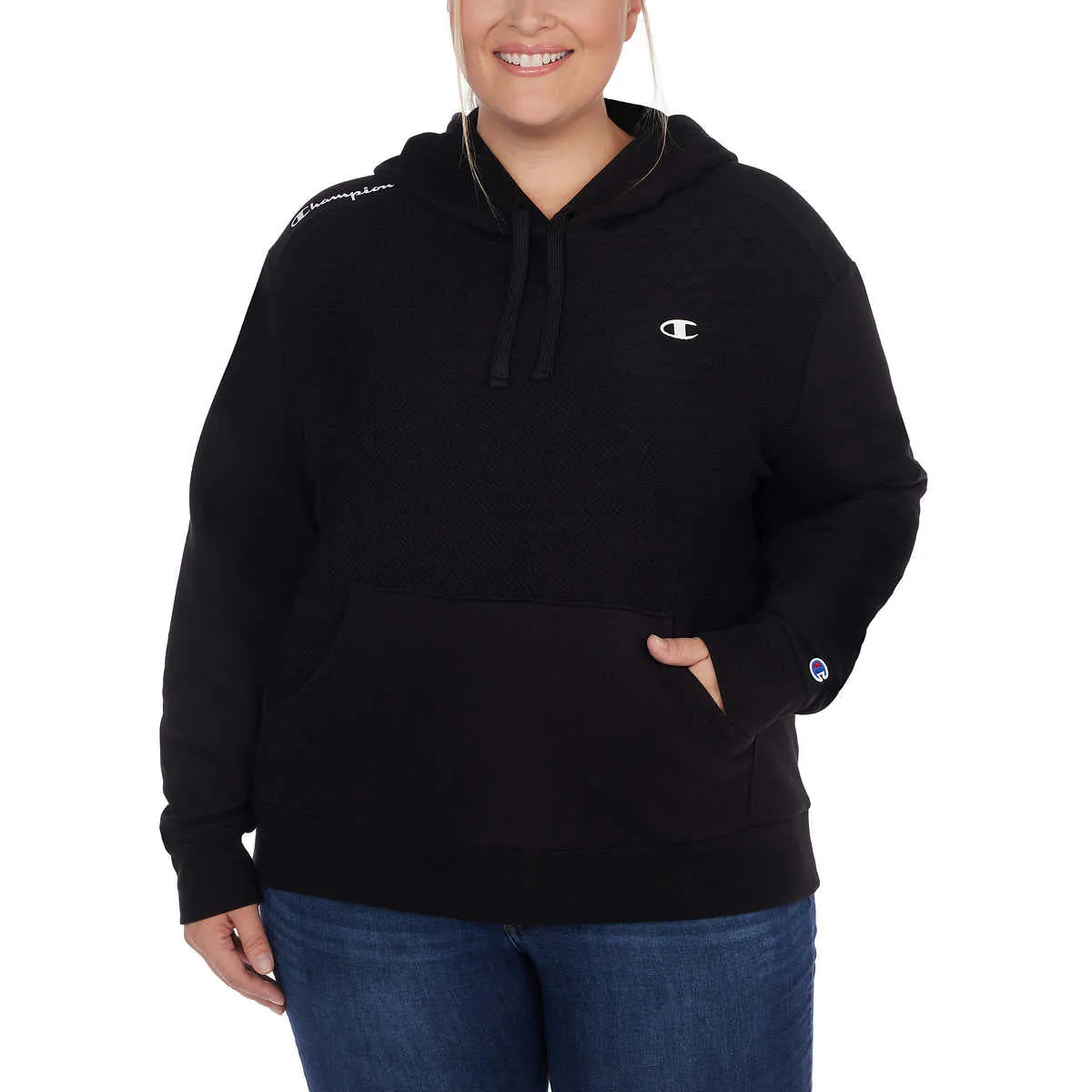 Champion Women's Kangaroo Pocket Herringbone Cotton Blend Hoodie