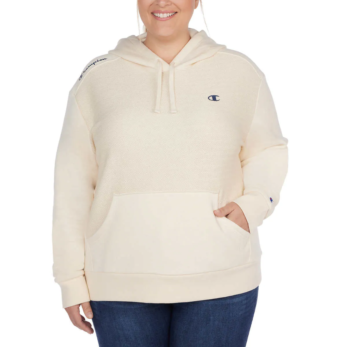 Champion Women's Kangaroo Pocket Herringbone Cotton Blend Hoodie