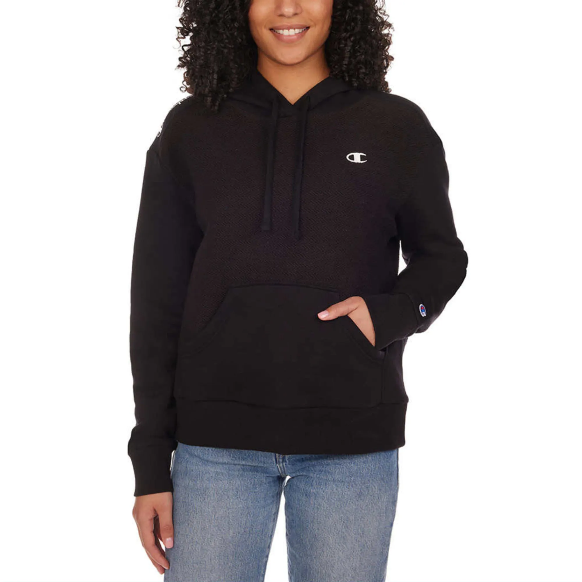 Champion Women's Kangaroo Pocket Herringbone Cotton Blend Hoodie