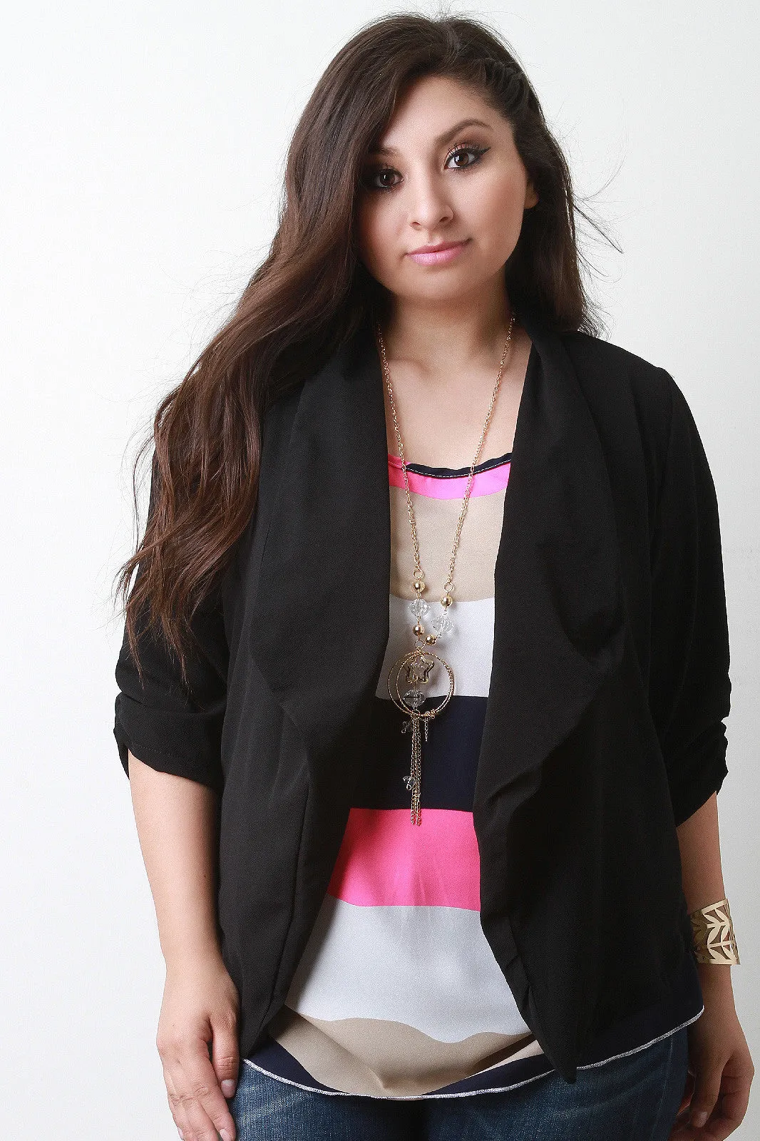 Chiffon Waterfall Open Front Blazer