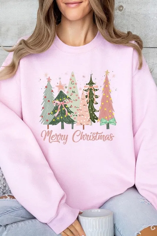 Coquette Christmas Trees Fleece Sweatshirts