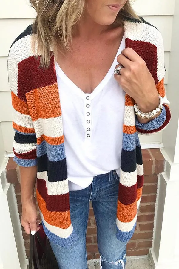 Cozy Contrast Striped Cardigan