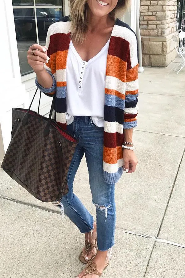 Cozy Contrast Striped Cardigan