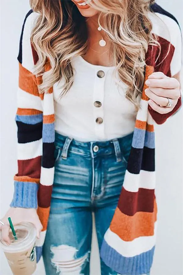 Cozy Contrast Striped Cardigan