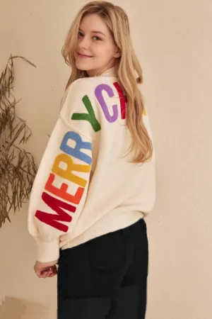 Cream Ho Ho Ho Merry Christmas Textured Letters Sweater