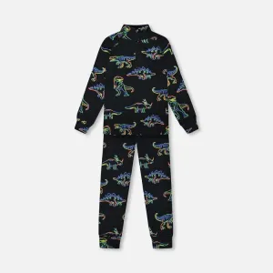 Deux Par Deux Two-Piece Thermal Underwear Set - Printed Dinos