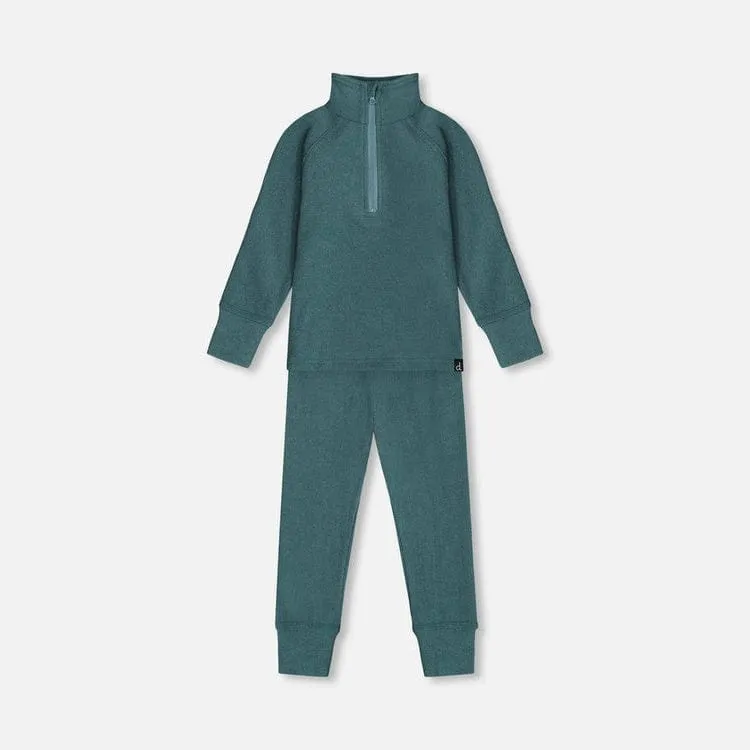 Deux Par Deux Two-Piece Thermal Underwear Set - Sea Pine