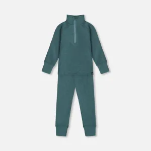 Deux Par Deux Two-Piece Thermal Underwear Set - Sea Pine