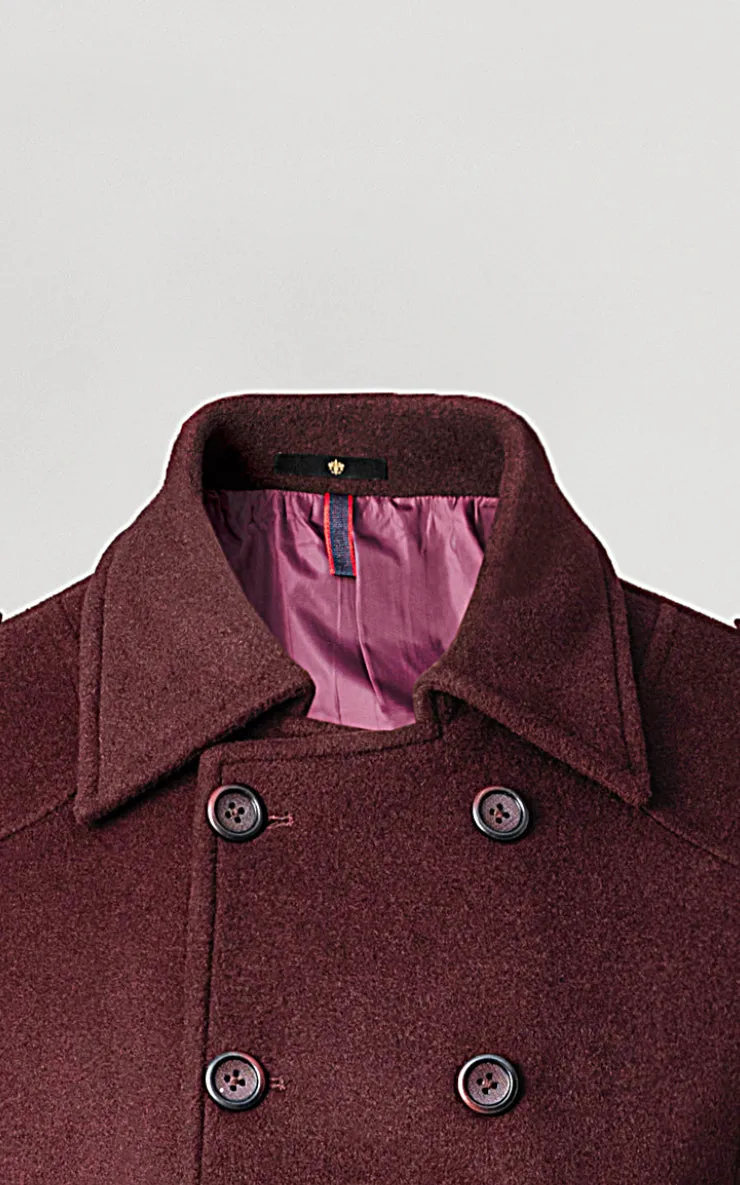 DOUBLE BREASTED PEACOAT BURGUNDY