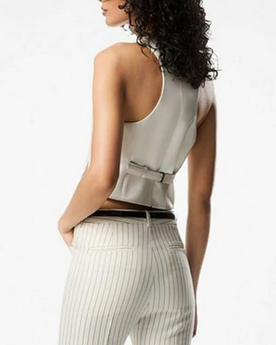 Ecru and Black Stripe Tailored Vest