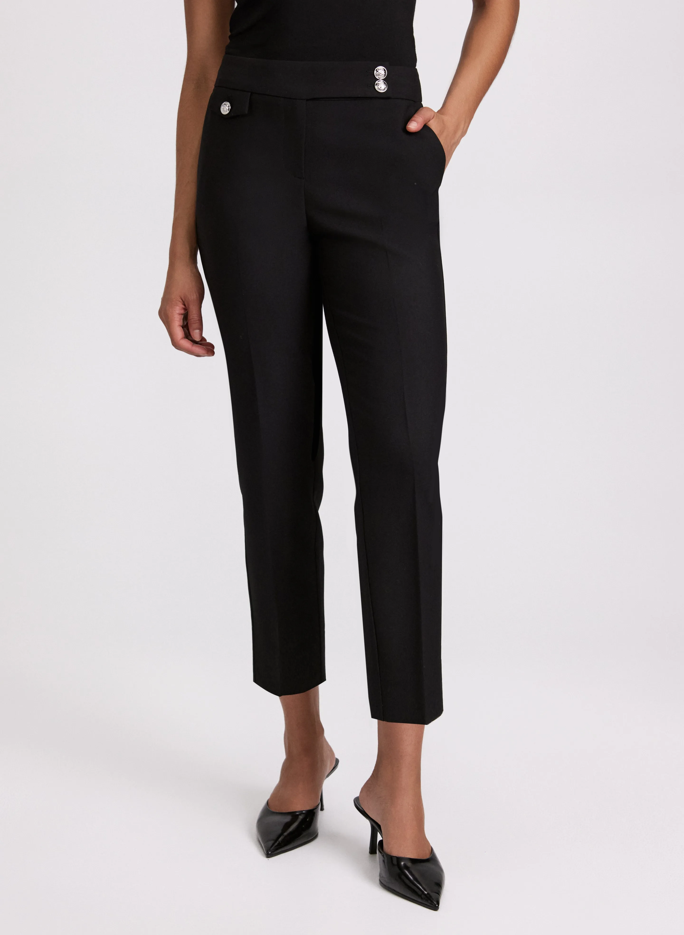 Emma Embossed Button Slim-Leg Pants