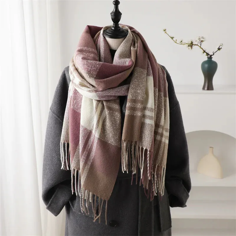 Fashion Winter Warm Colorful Cashmere Like Thick Pashmina Tassels Plaid Scarf