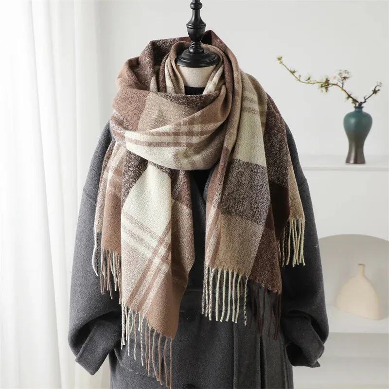 Fashion Winter Warm Colorful Cashmere Like Thick Pashmina Tassels Plaid Scarf