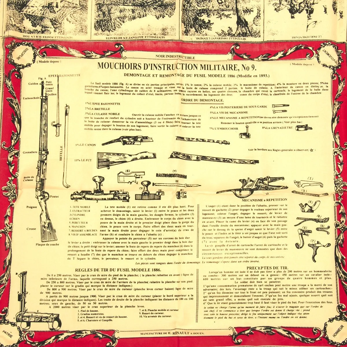 French Pre-WWI Soldier Scarf- French 1886 Lebel Rifle Schematic