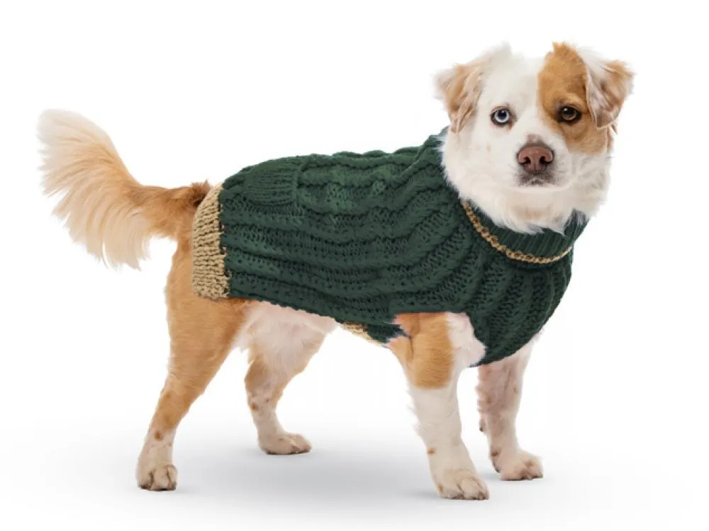 Green Dog Sweater - UpCountry Forest Classic Cable Hand Knit Sweater