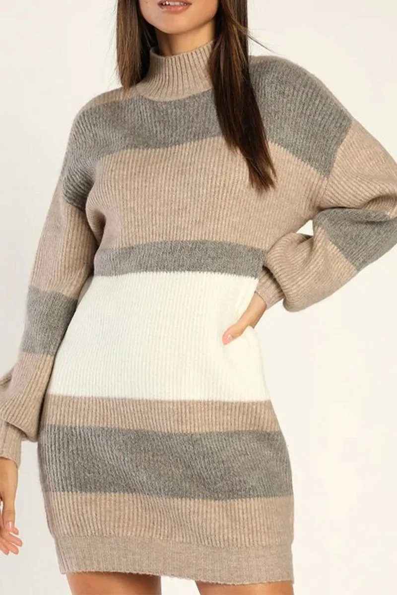 HWS1078 Striped Cozy Sweater Dress