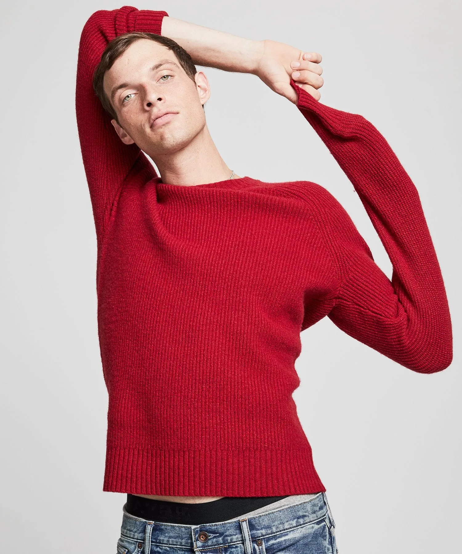 Italian Ribbed Raglan Crew in Red