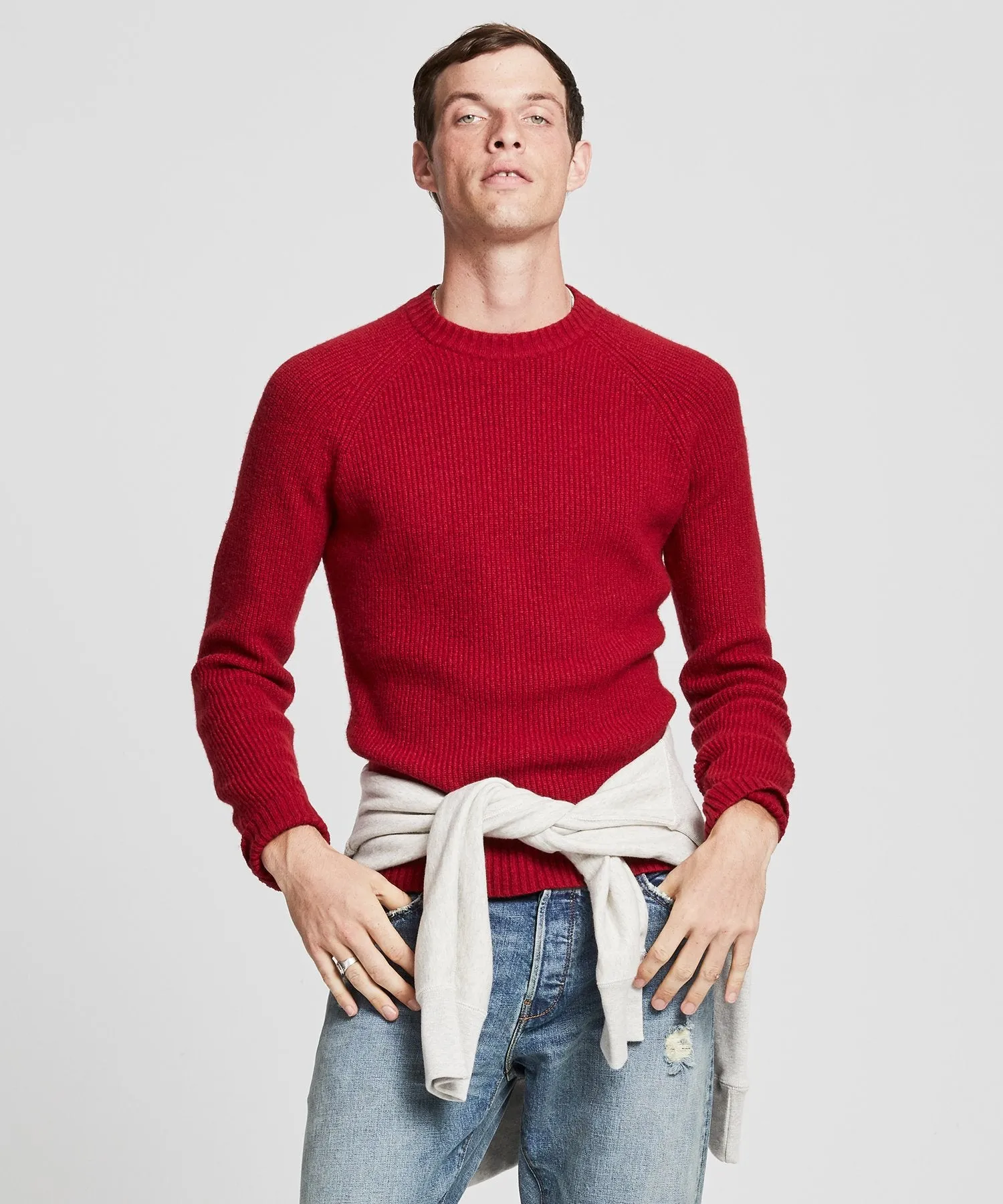 Italian Ribbed Raglan Crew in Red