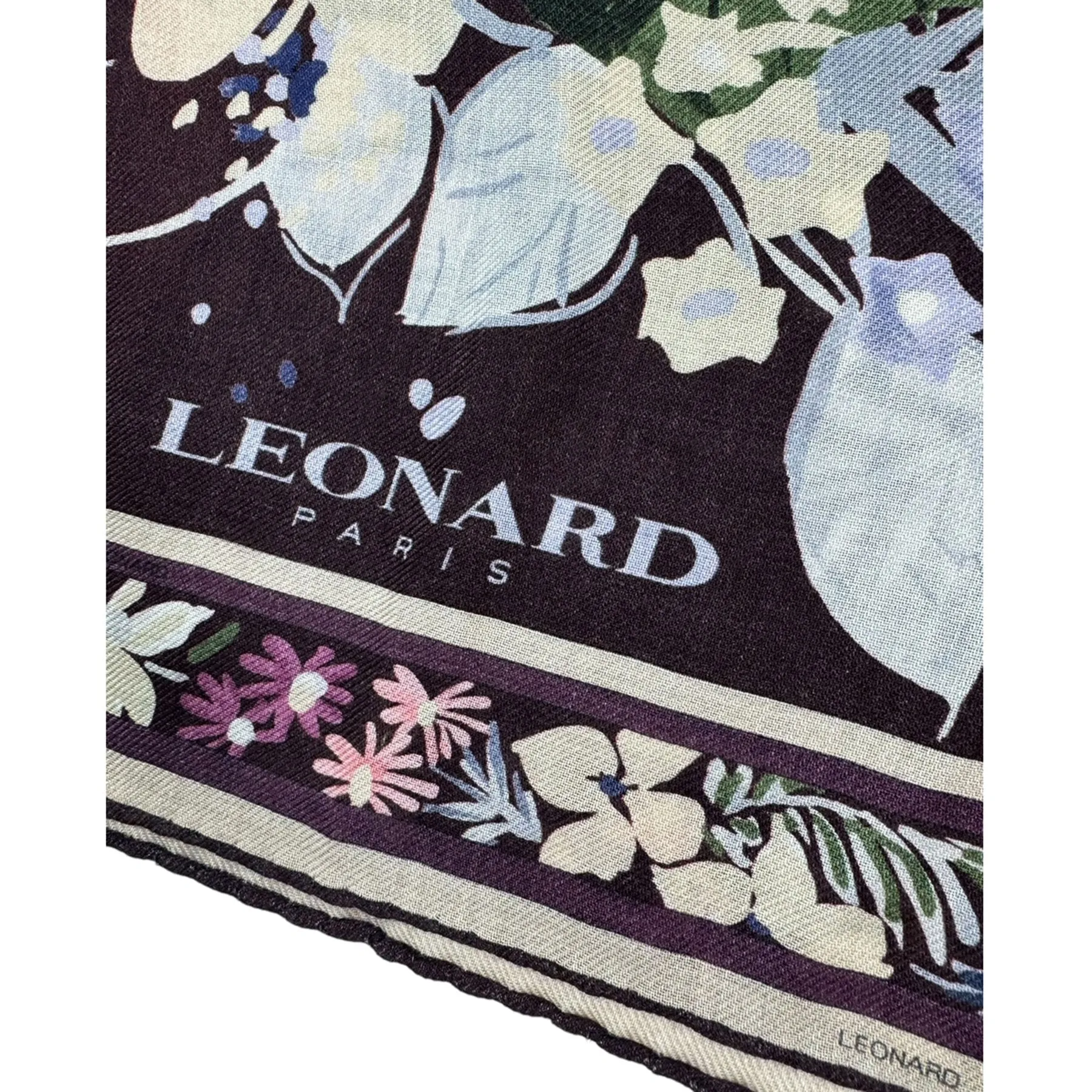 Leonard Paris Scarf Purple Floral - Extra Large Square Cashmere Silk Wrap