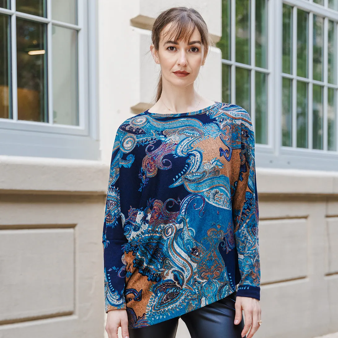 Lightweight Cozy - Half & Half Sleeve Sweater Top - Paisley - Final Sale!