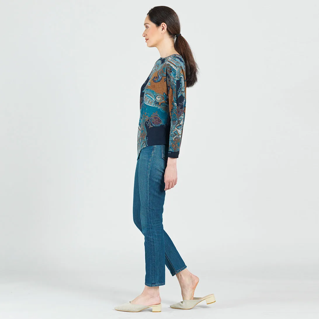 Lightweight Cozy - Half & Half Sleeve Sweater Top - Paisley - Final Sale!