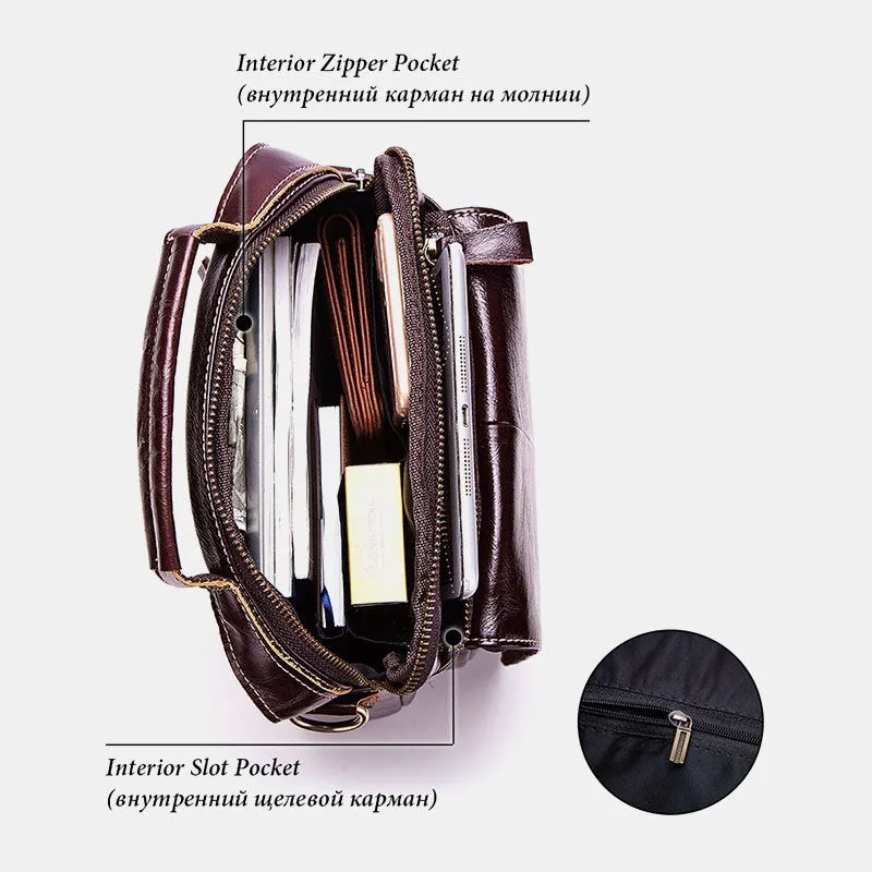 Men Genuine Leather Retro Multifunction Multi-pockets Multi-Layers Crossbody Bag