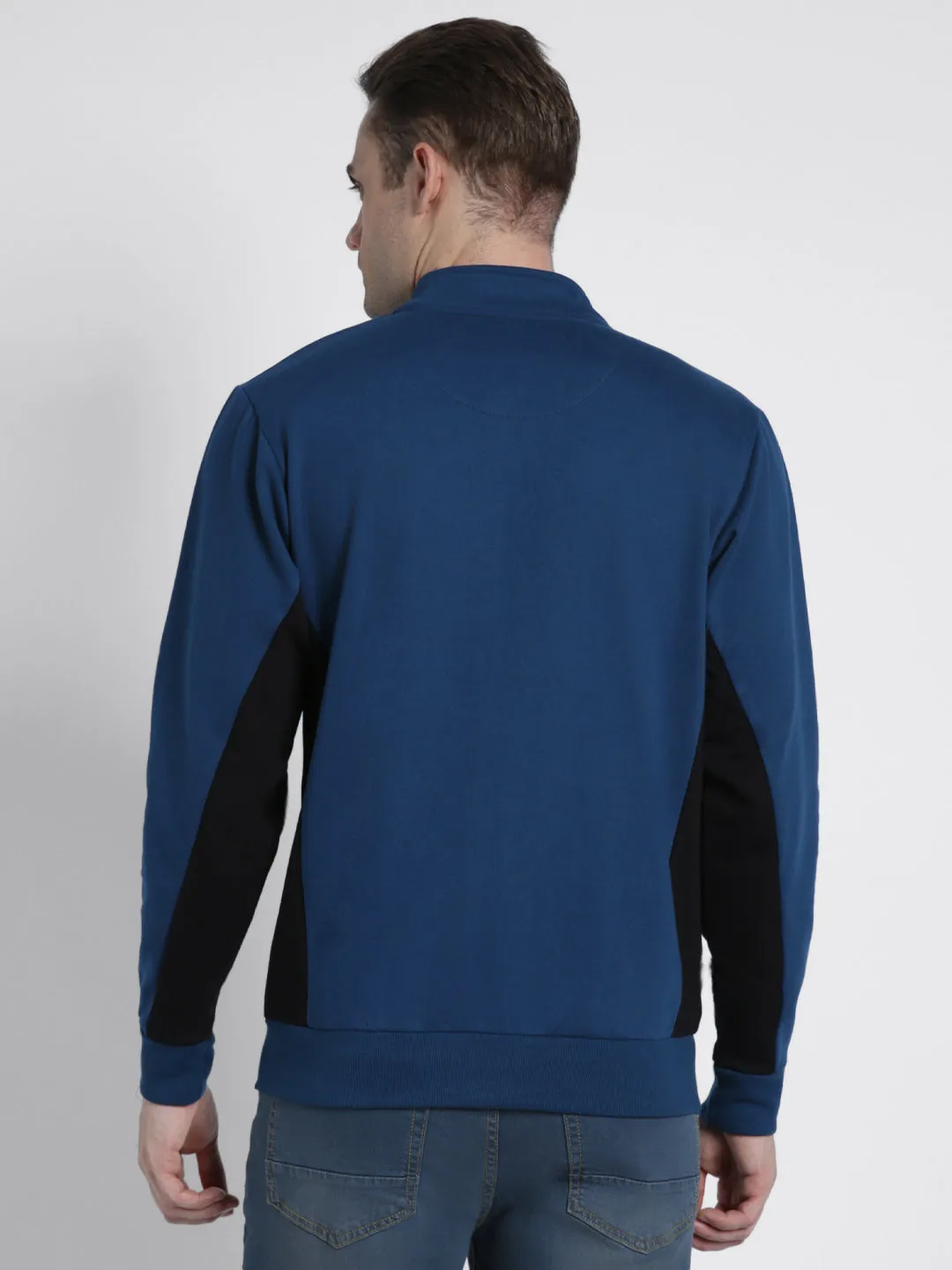 Men's Mock Neck Regular Fit Panelling Blue Sweatshirt