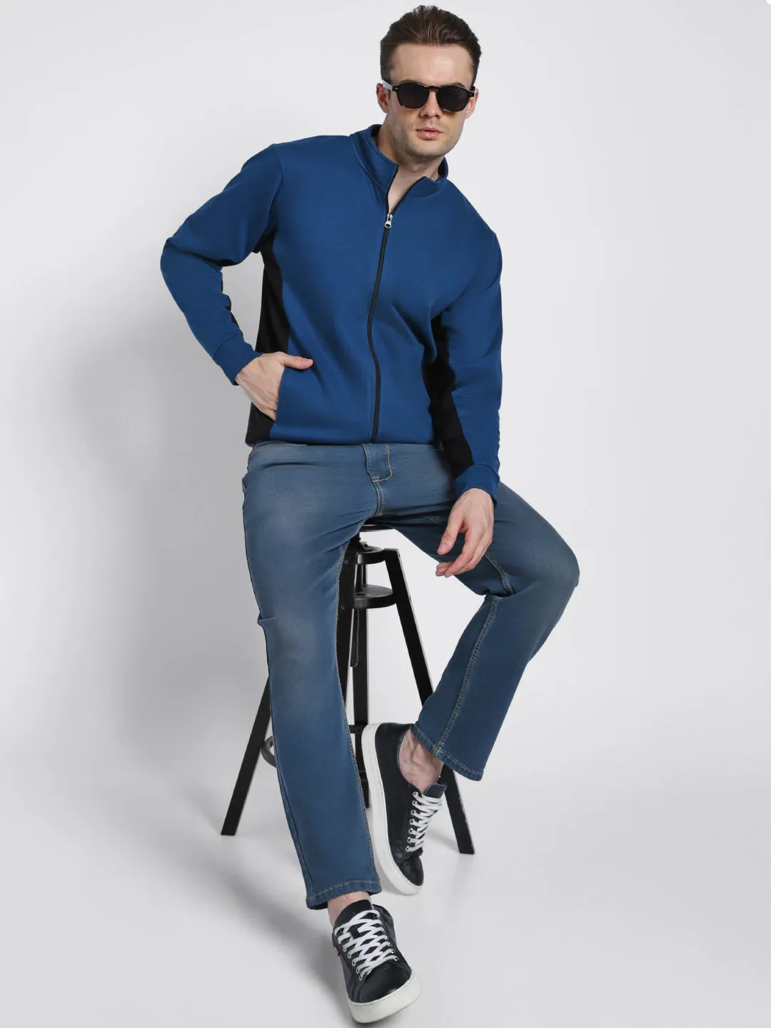 Men's Mock Neck Regular Fit Panelling Blue Sweatshirt