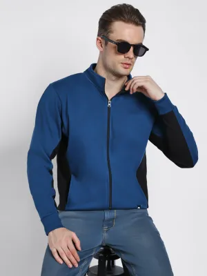 Men's Mock Neck Regular Fit Panelling Blue Sweatshirt