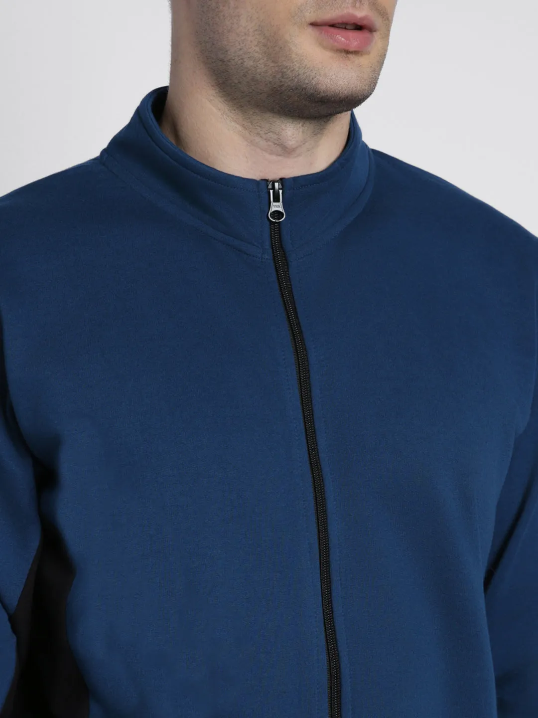 Men's Mock Neck Regular Fit Panelling Blue Sweatshirt