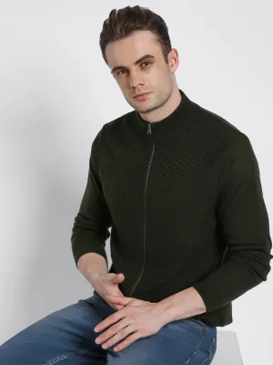 Men's Mock Regular Fit Solid Olive Sweater