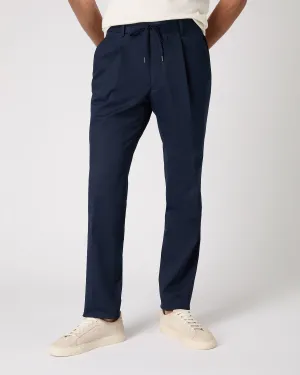 Men's Sorrento Cotton Cashmere Drawstring Trouser Navy Blue