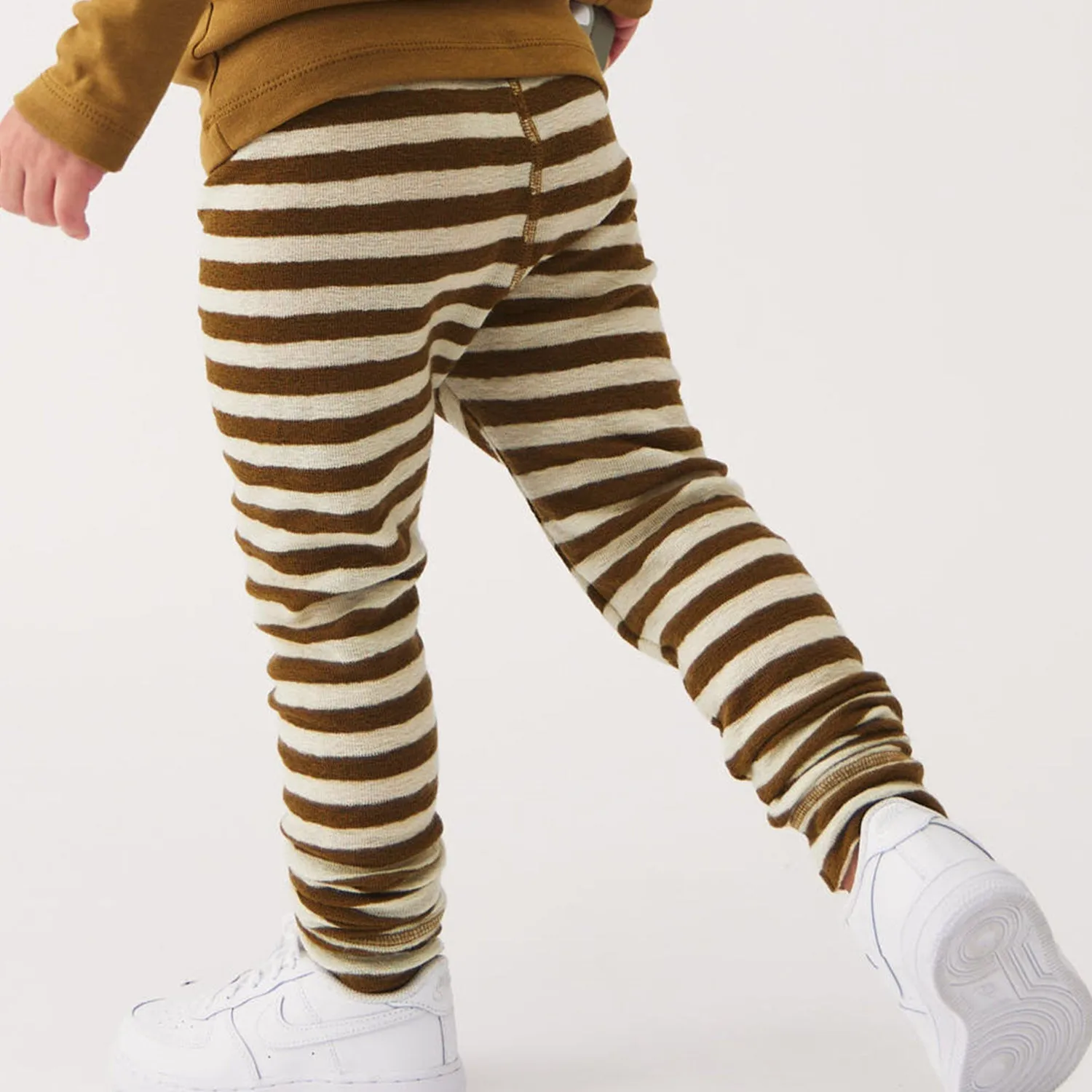 Merino Wool Crepe Leggings - Natural/Bronze Stripe