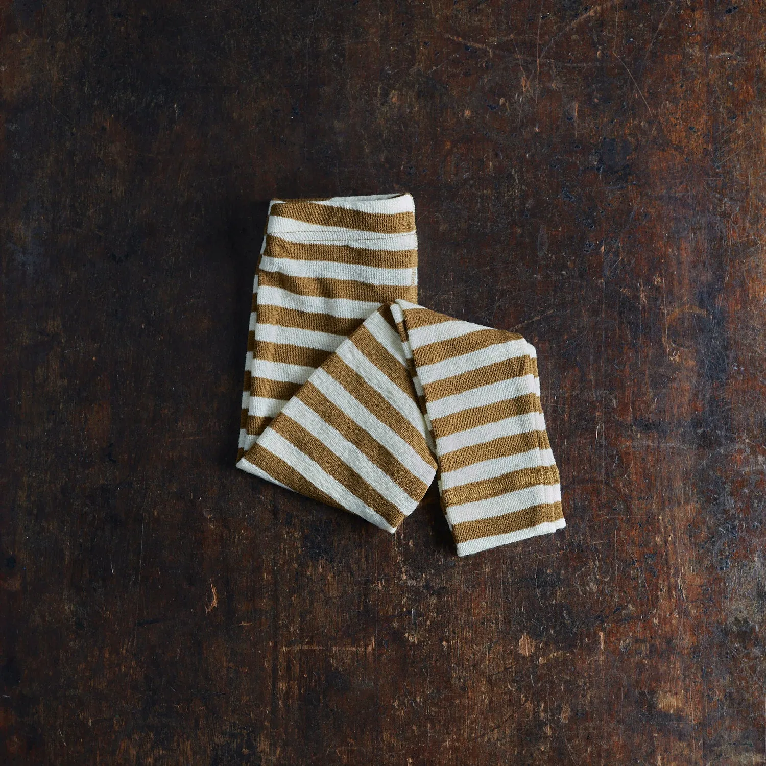 Merino Wool Crepe Leggings - Natural/Bronze Stripe