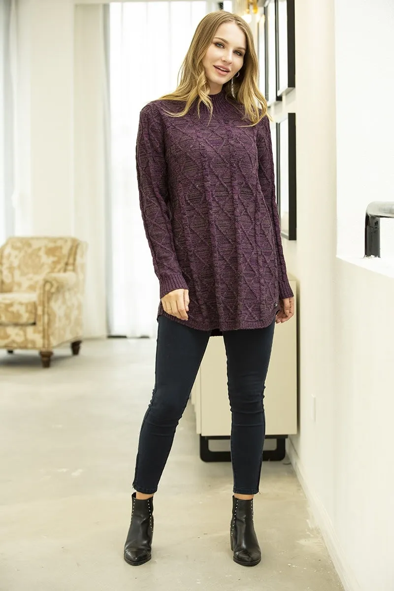 Mock Neck Long Sleeve Mélange Cable Knit Sweater