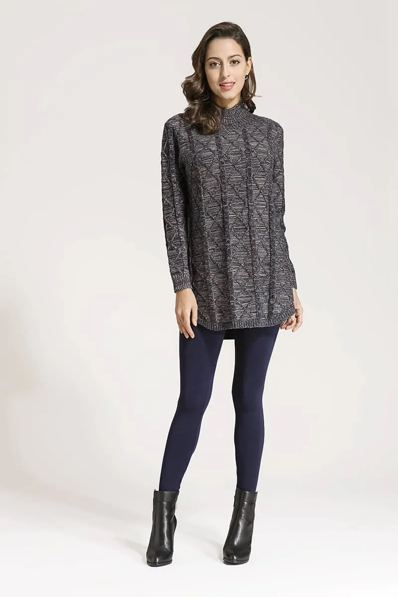 Mock Neck Long Sleeve Mélange Cable Knit Sweater