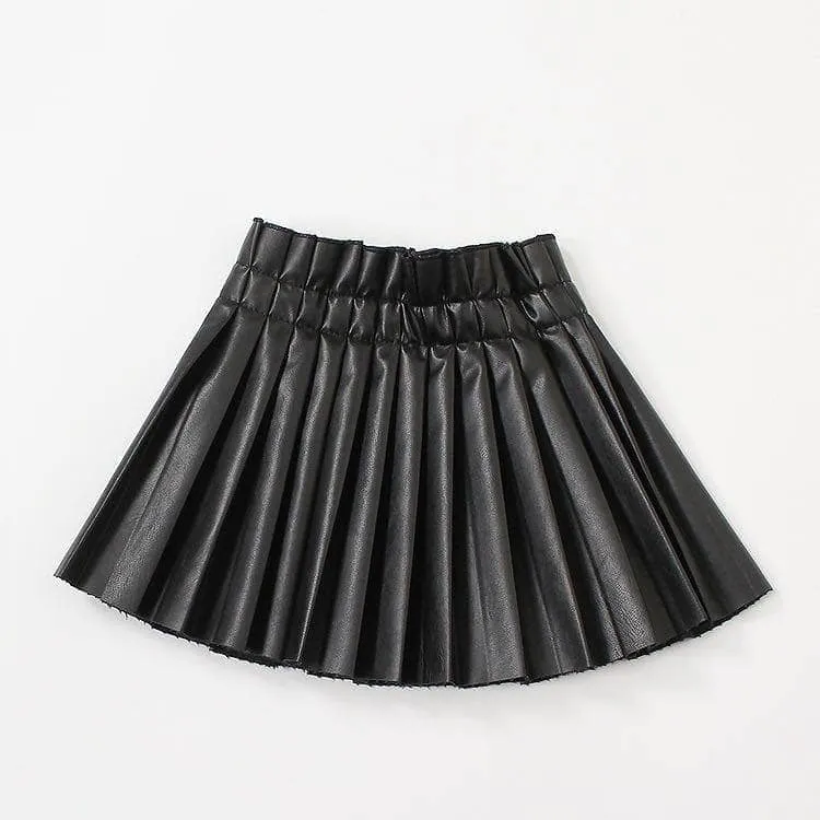 Pleated Vegan Leather Mini Skirt