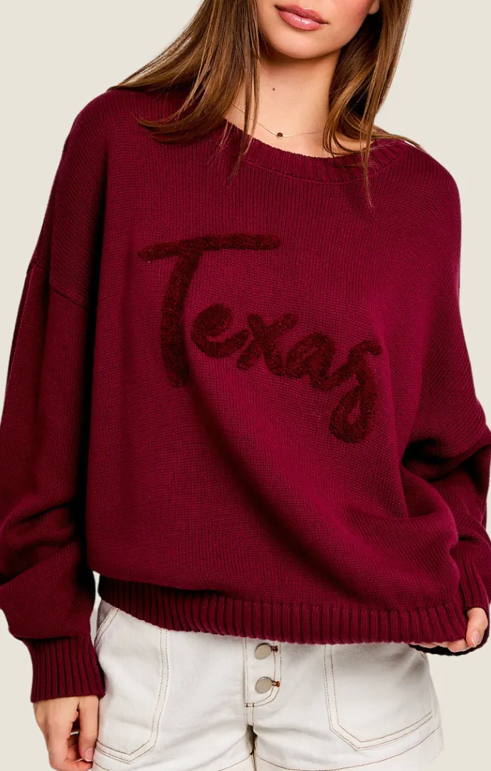 Riley Maroon "Texas" Sweater