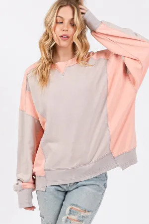 Sage Fig Color Block Pullover Sweater in Gray/Peach