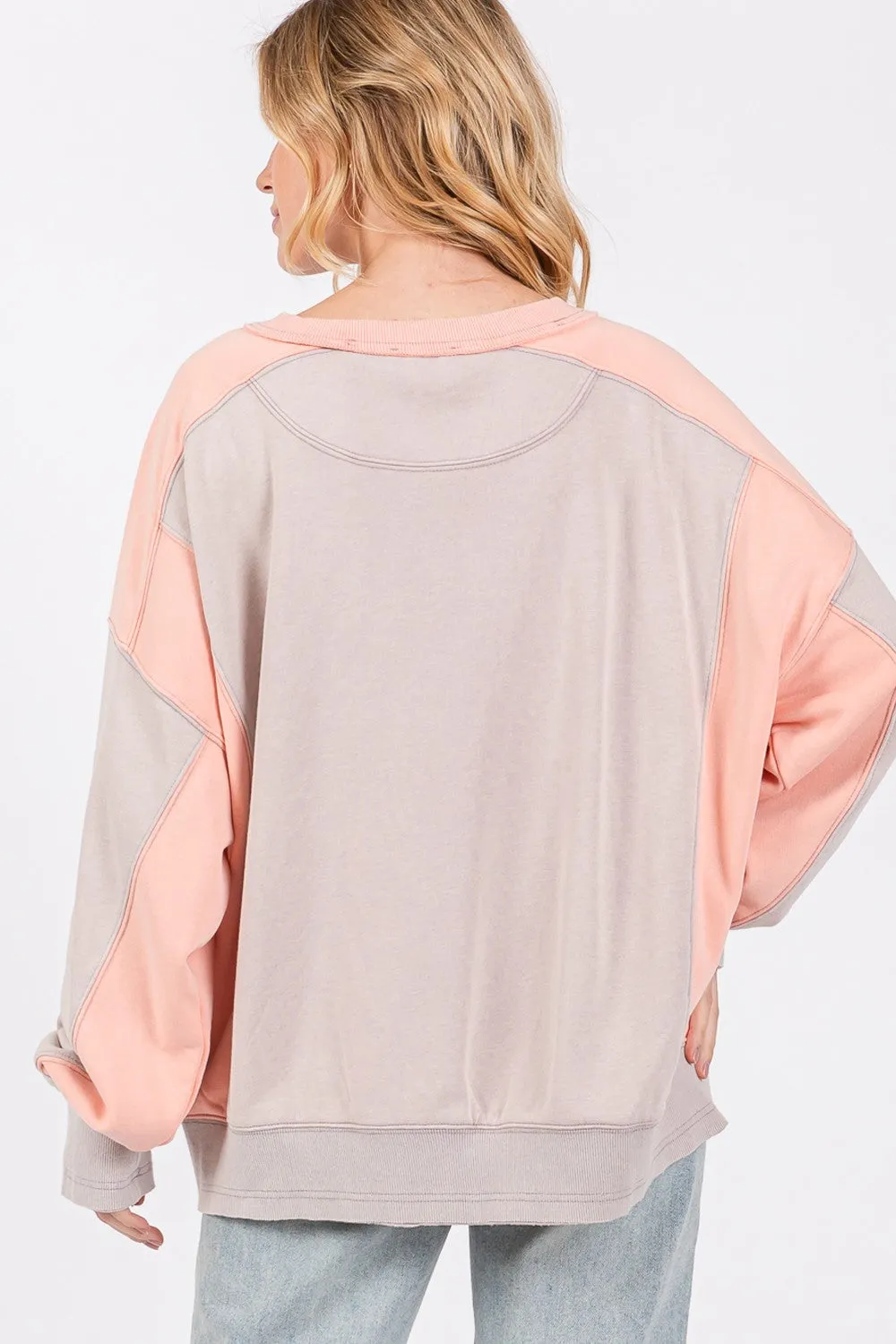 Sage Fig Color Block Pullover Sweater in Gray/Peach